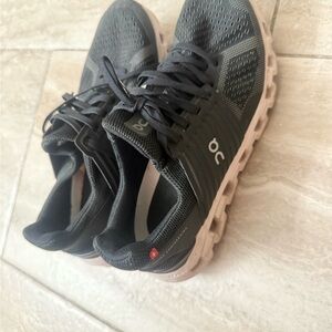 On Running Charcoal and Beige Sneakers